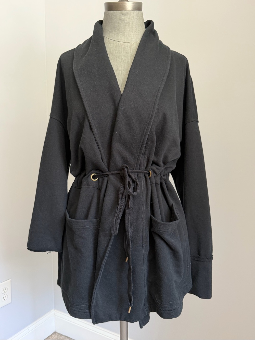 Knox Rose Black Tie Front Drape Jacket Fleece Cardigan Sweatshirt